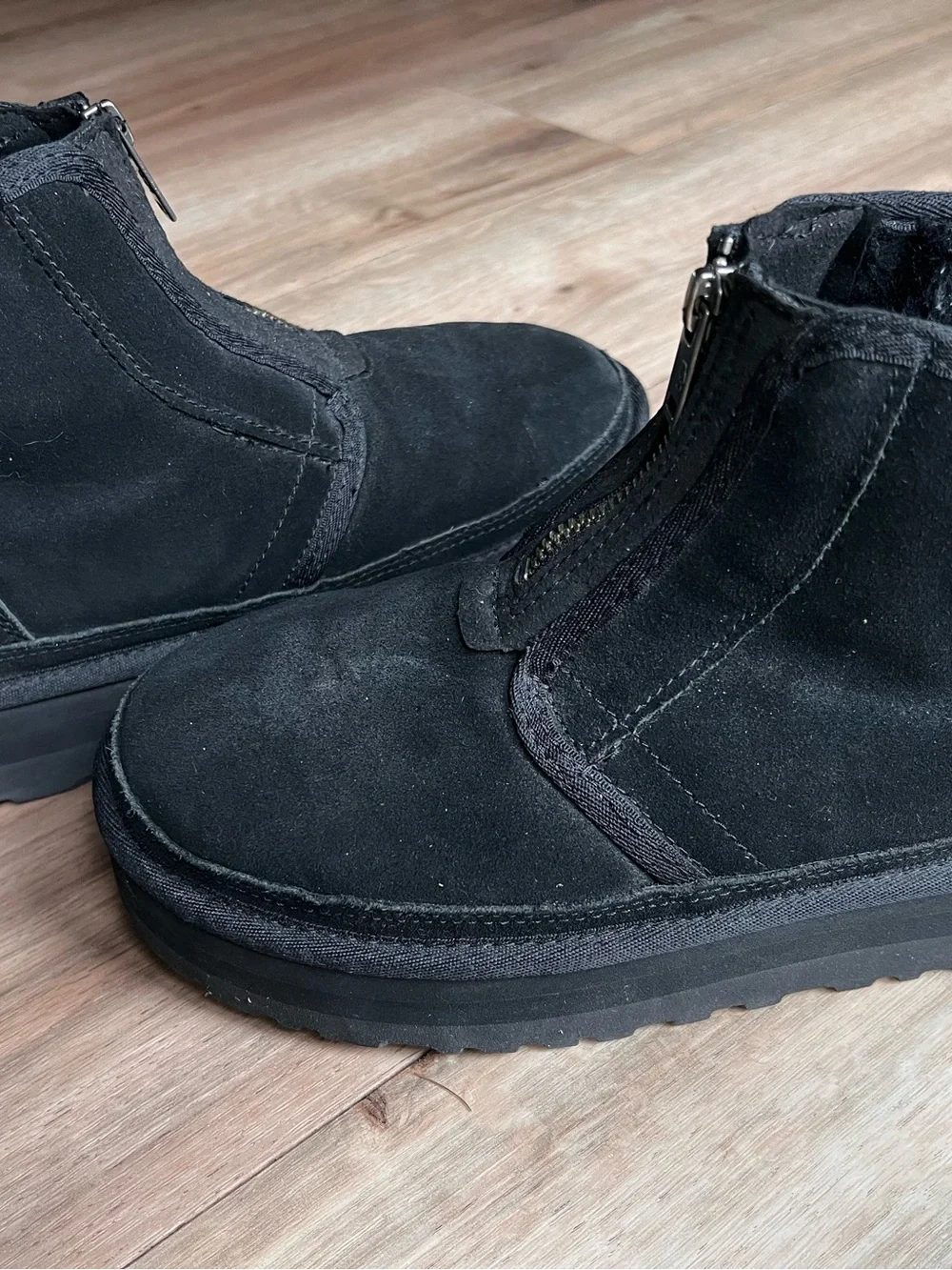 UGG Neumel Black Suede Front-Zip Boots